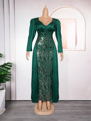 Plus Size Women's Dress V-neck Backless Sequined Evening Dress - kinko