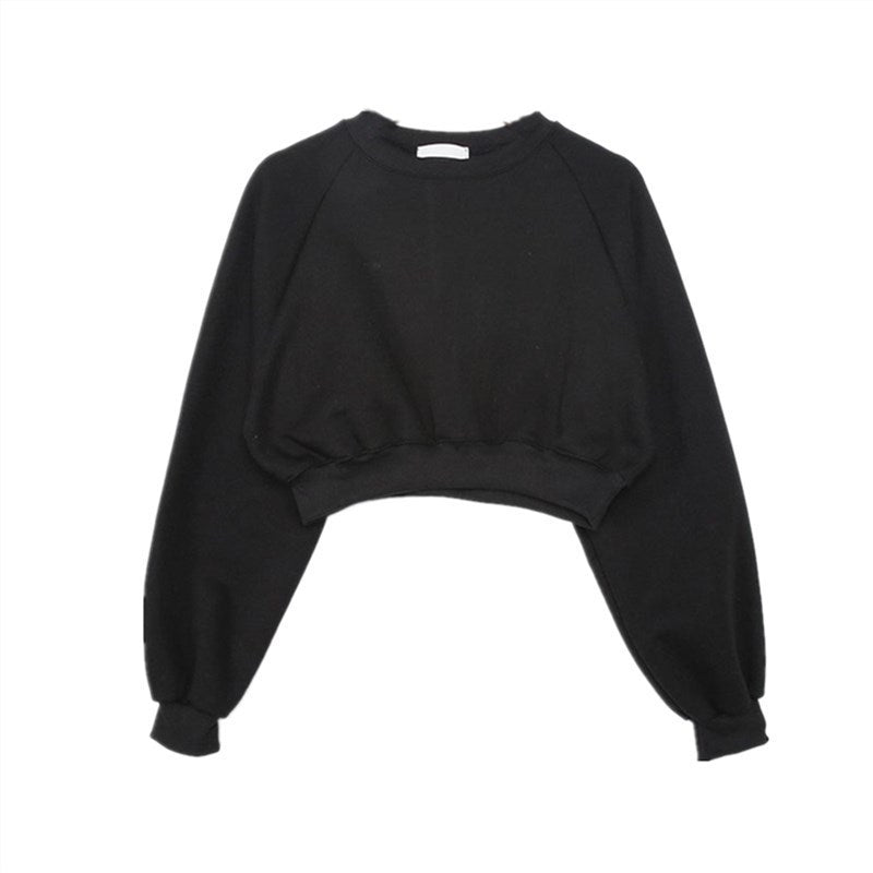 Round Neck Waist Trimming High Waist Short Sweatshirt - kinko