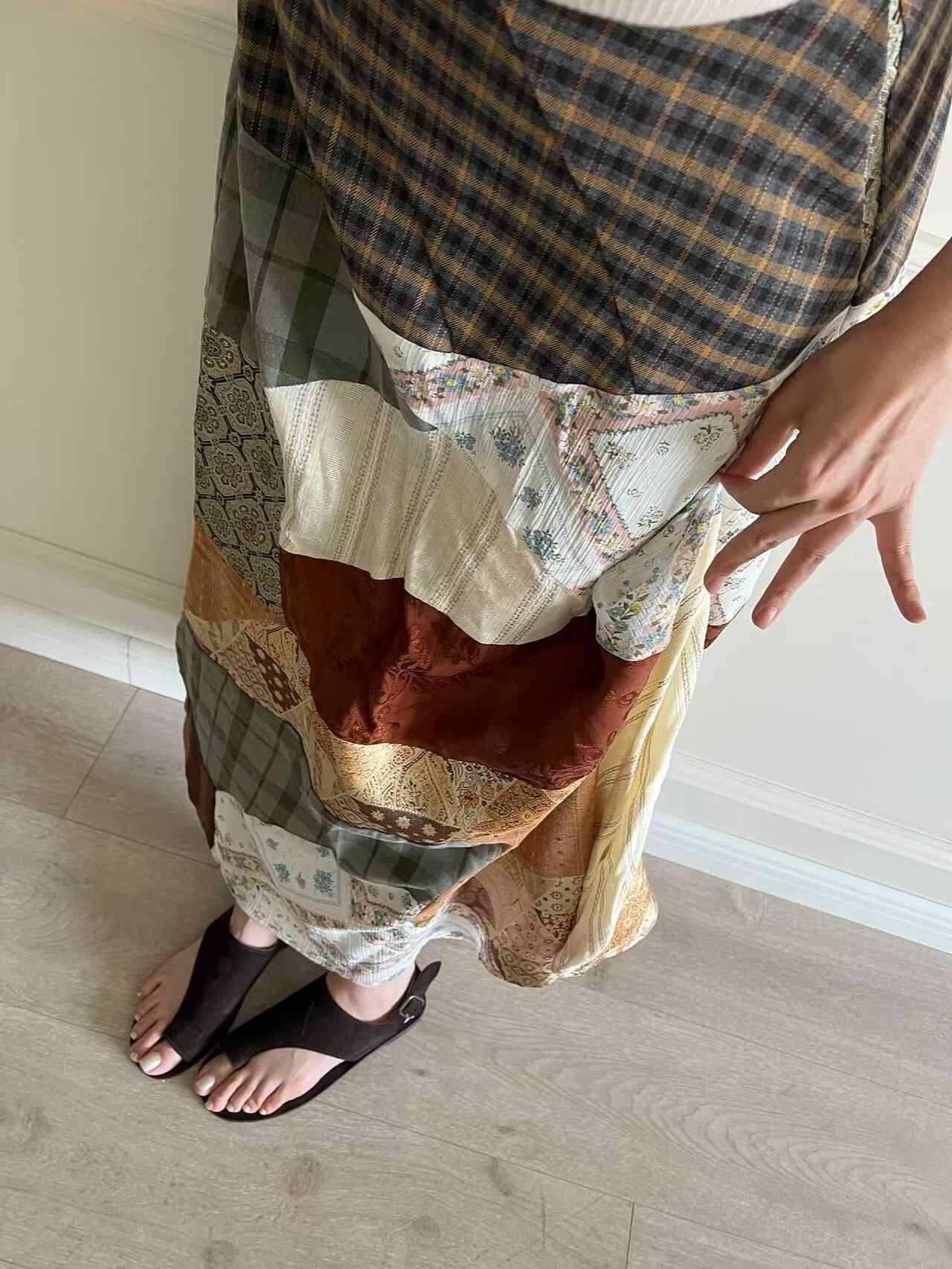 Women's Skirt Vacation Style Artistic Stitching Long Wild Skirt - kinko