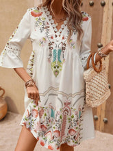 Lace Detail Printed Three-Quarter Sleeve Dress - kinko