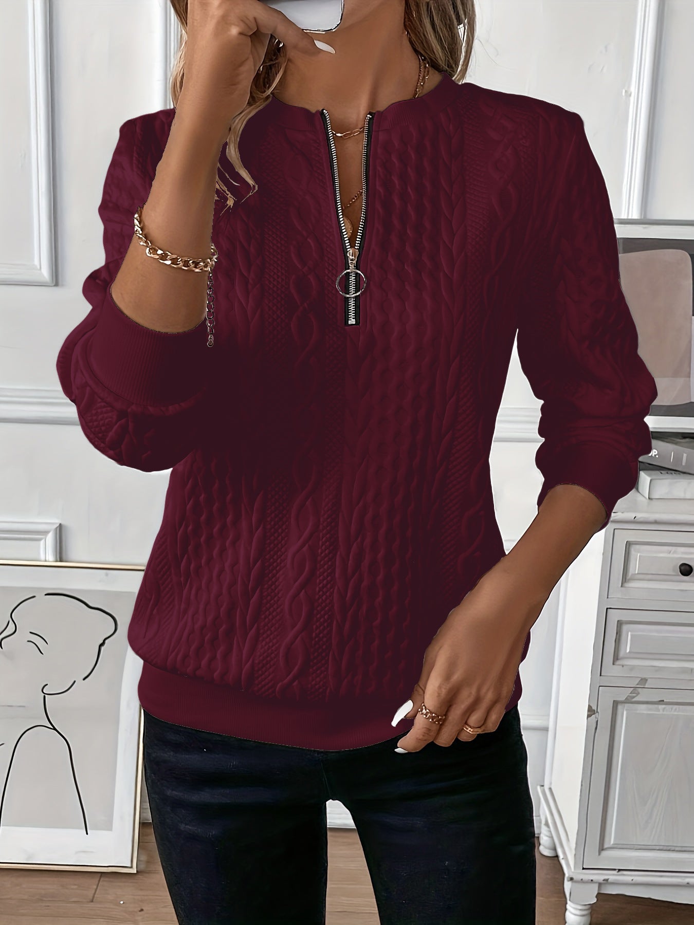 Short Women's Clothing With Zipper Sweater Long Sleeve - kinko