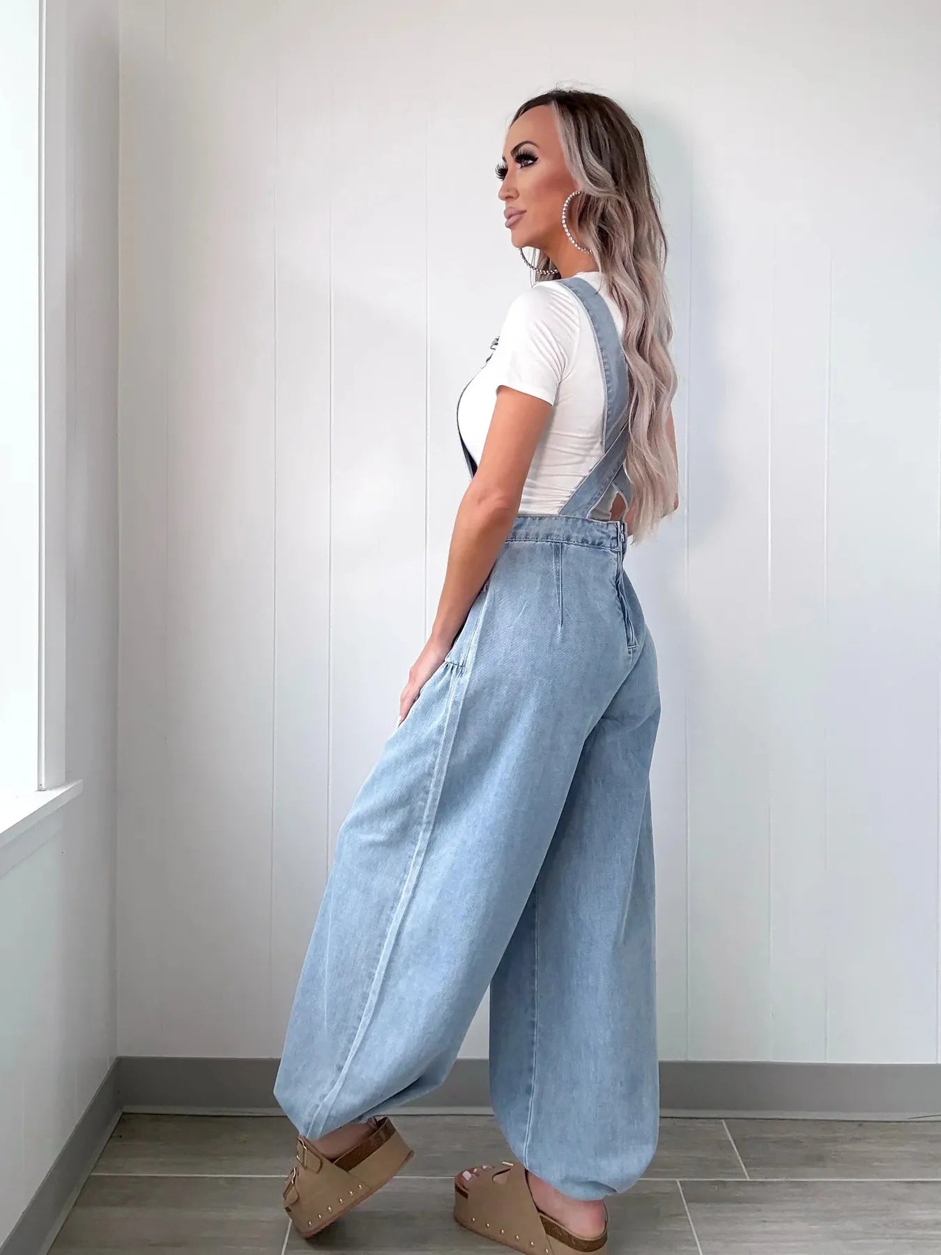 Wide Leg Denim Overalls - kinko