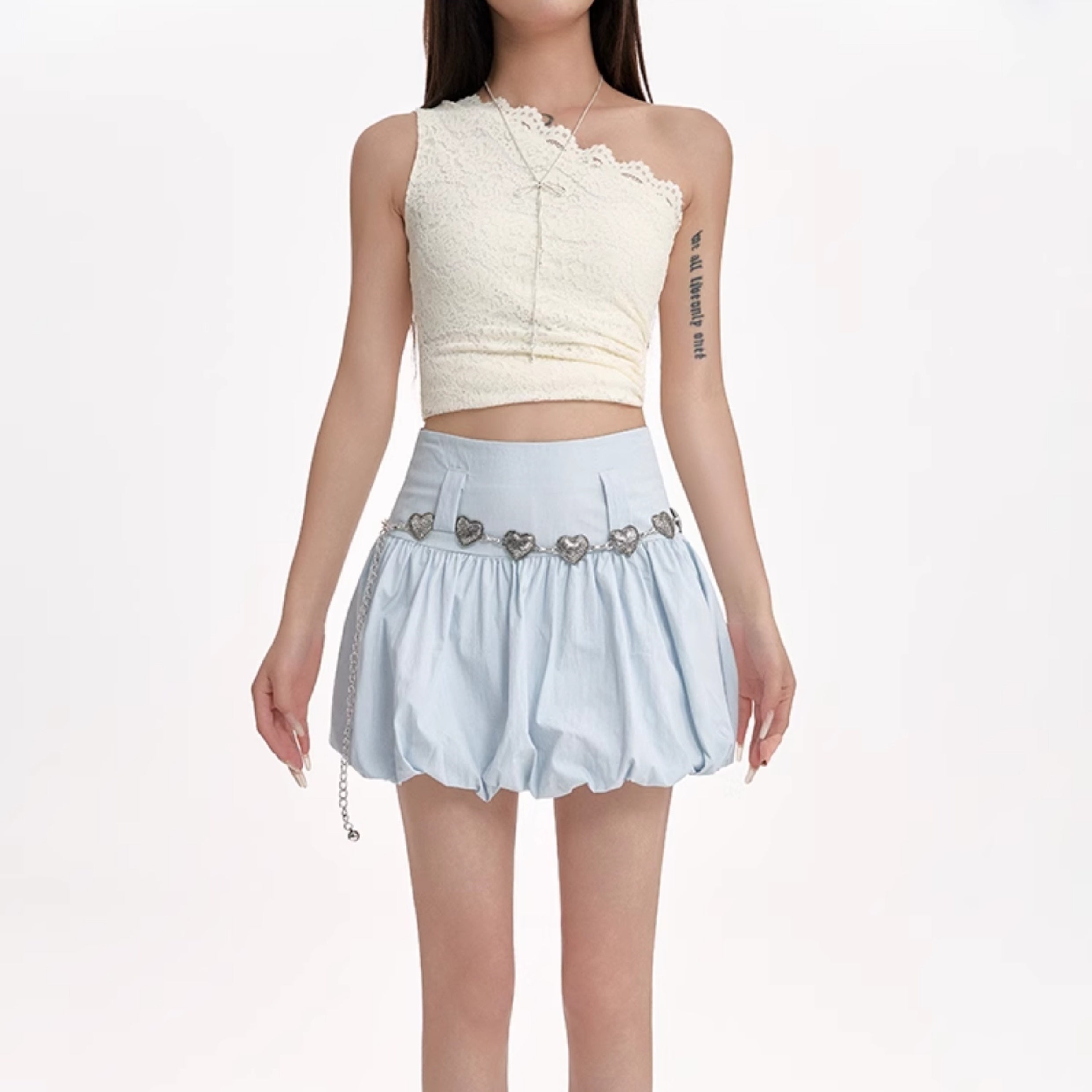High Waisted Slimming A-line Skirt With Fluffy Flower Buds - kinko