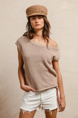 BiBi One Side Off Shoulder Knit Top - kinko
