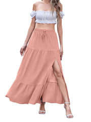 Women's Bohemian Solid Color Side Slit Skirt - kinko