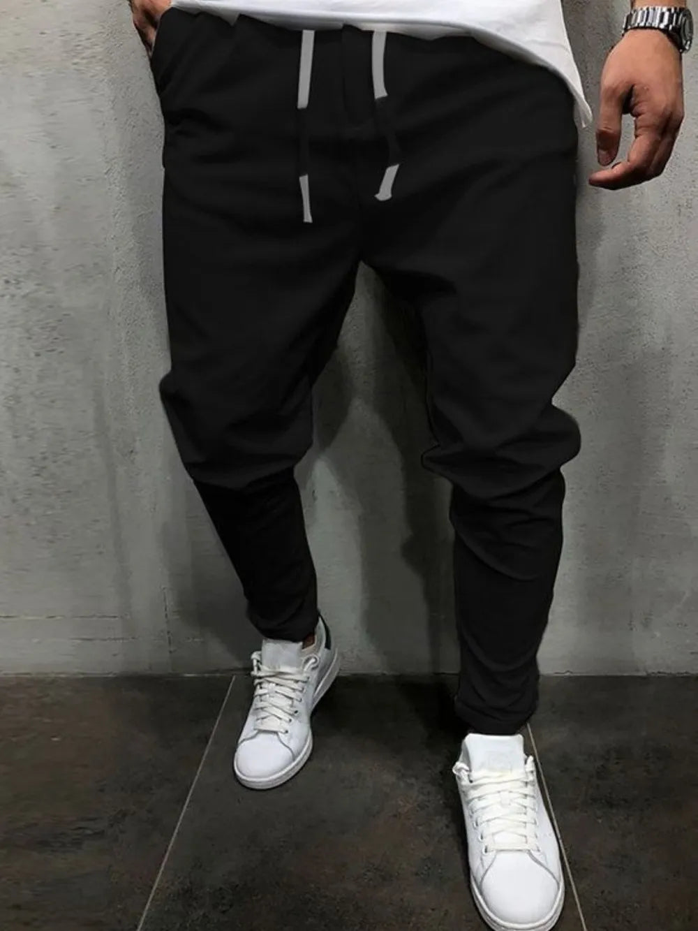 Men's Plus Size Drawstring Cropped Slim Pants - kinko