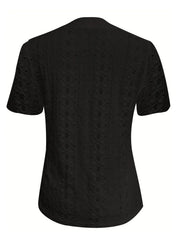 Openwork Notched Short Sleeve Top - kinko