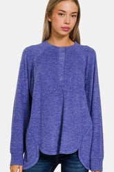 Zenana Full Size Brushed Melange Hacci High-Low Sweater - kinko
