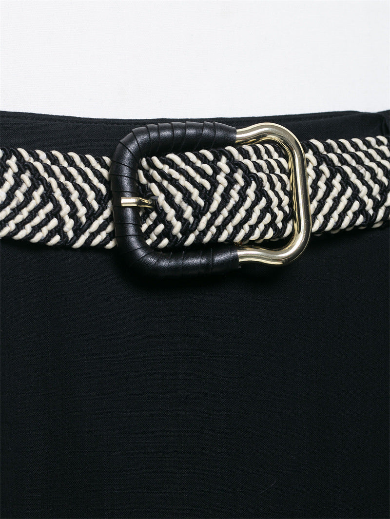 Belt Linen Blend Midi Skirt Skirt - kinko