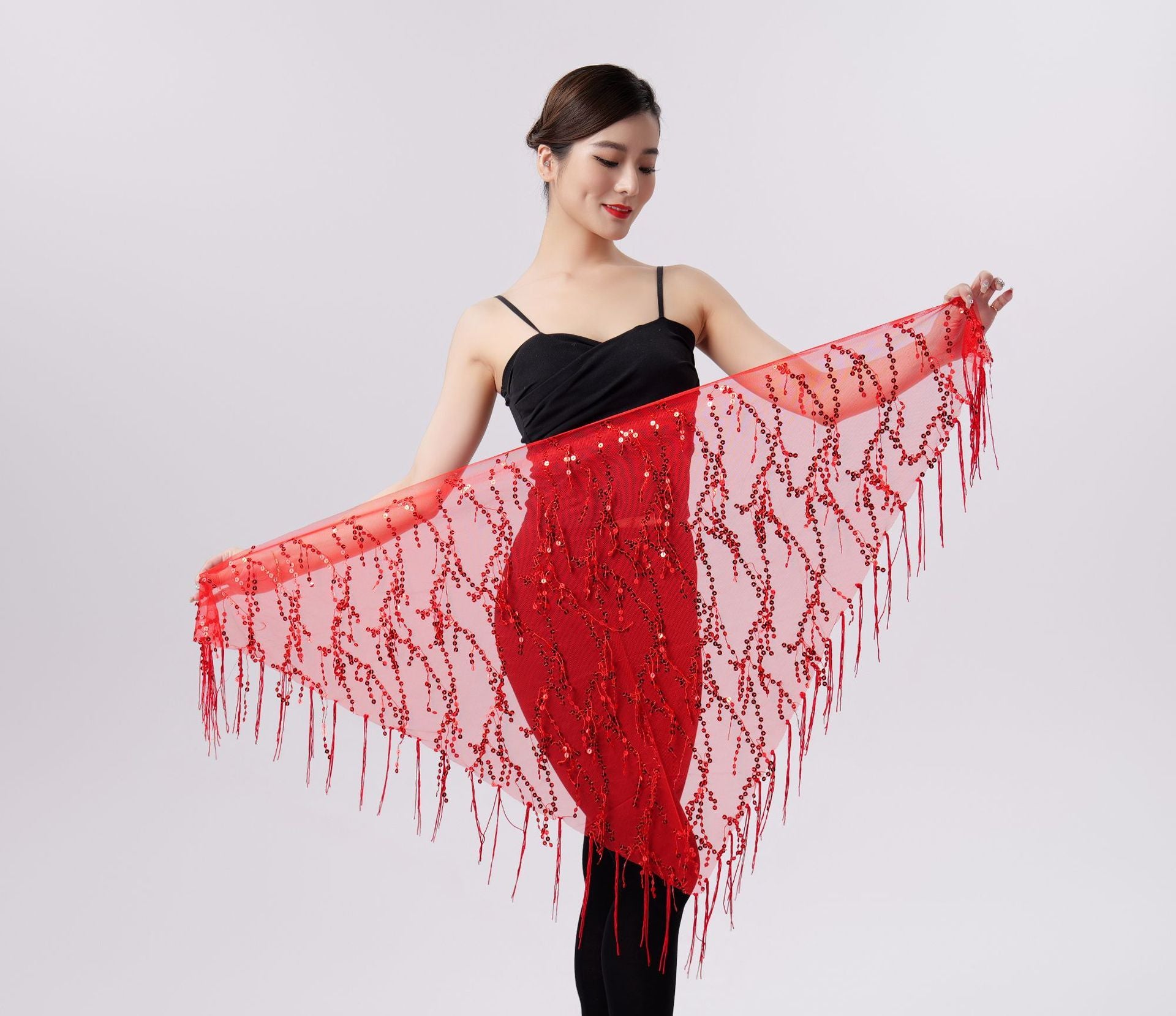 Belly Dance Sequins Tassel Triangle Waist Scarf - kinko
