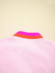 Contrast Trim Notched Short Sleeve Blouse - kinko