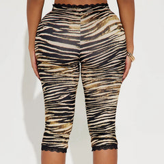 Sexy Lace Leopard Print Cropped Tight Straight-leg Pants - kinko