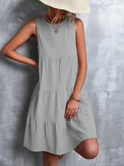 Tiered Round Neck Sleeveless Mini Tank Dress - kinko