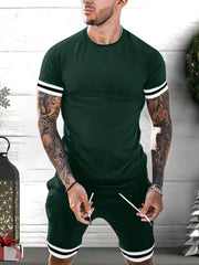 Men's Plus Size Round Neck Short Sleeve Top and Shorts Set - kinko