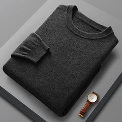 Fall Winter Men Wool Round Neck Solid Color Pullover Sweater Long Sleeve