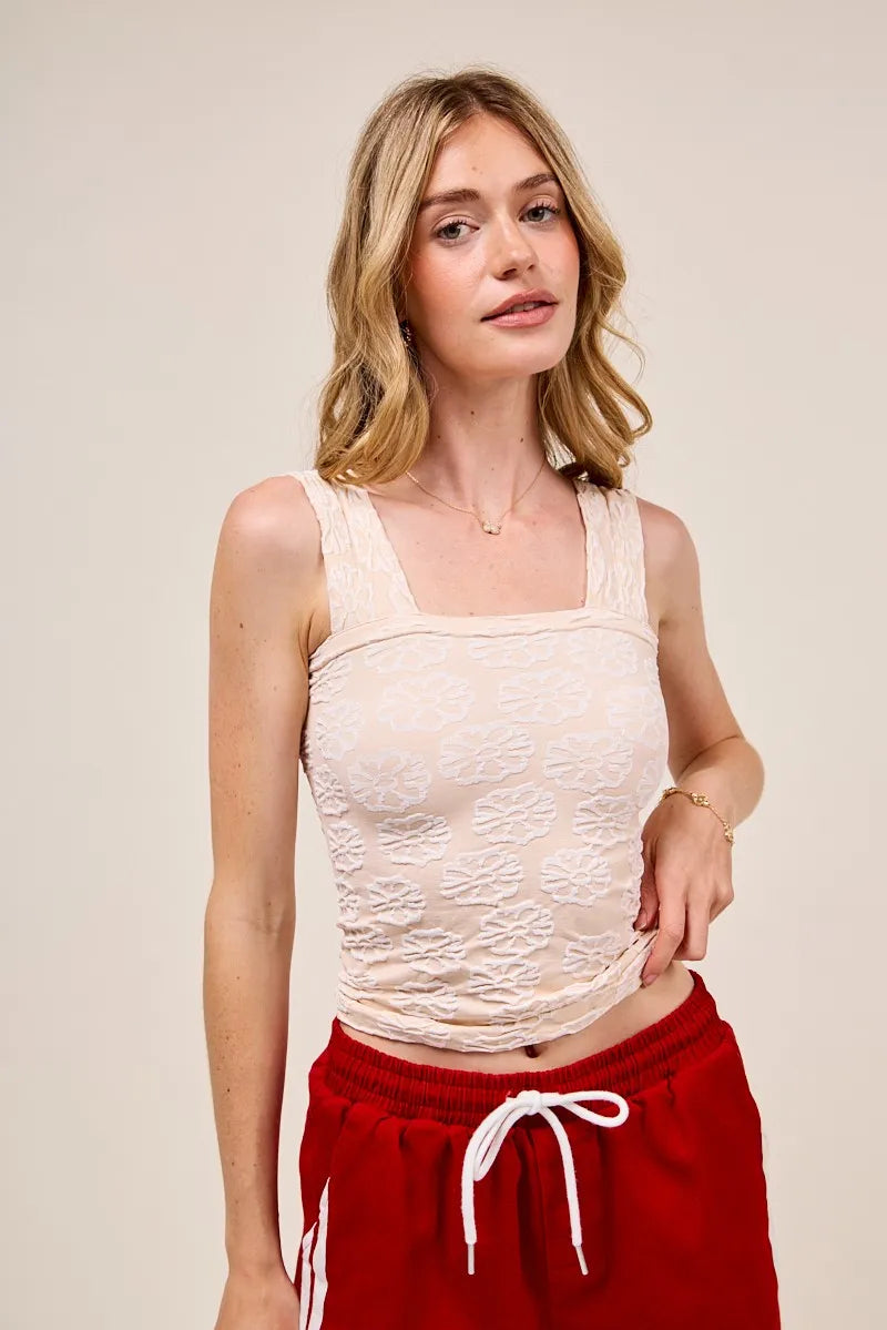 SO ME Two Tone Floral Seamless Tank Top - kinko