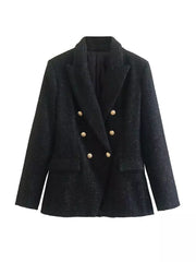 Urban Casual Women Textured Double Breasted Blazer - kinko