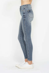 Judy Blue Full Size Tummy Control Contrast Wash Skinny Jeans - kinko
