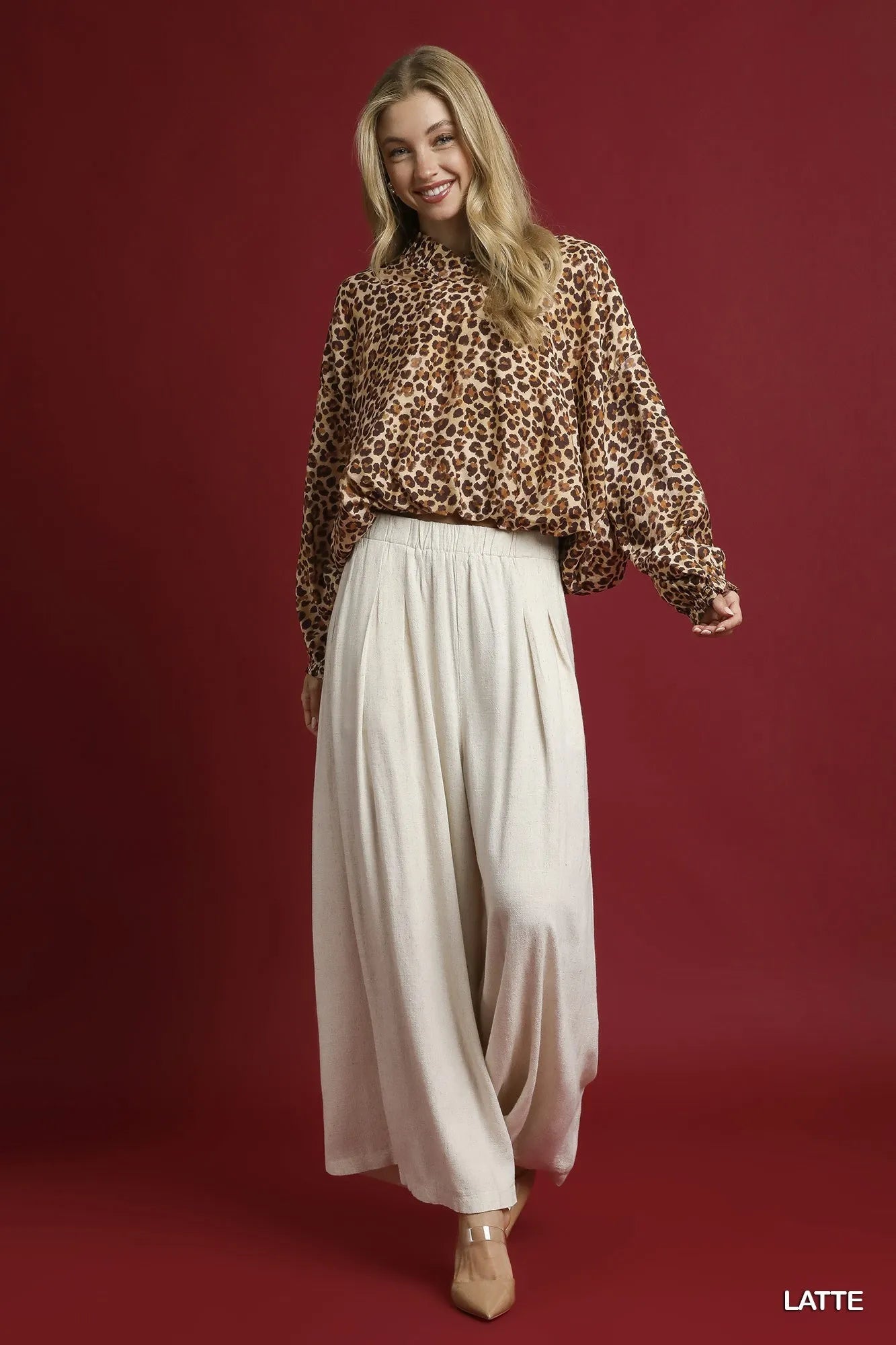 Umgee Leopard Print Balloon Sleeve Blouse - kinko