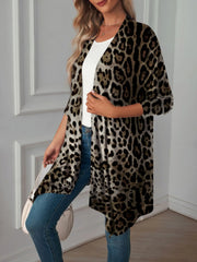 Leopard Print Long Open Front Cardigan - kinko