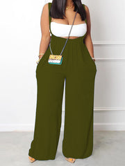 Plus Size Solid Color Pocket Overalls Casual Women's Pants - kinko