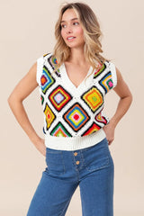 BiBi Diamond Granny Square Sweater Vest - kinko