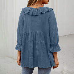 Round Neck Tied Front Dart Multi-layer Loose Waist Shirt - kinko