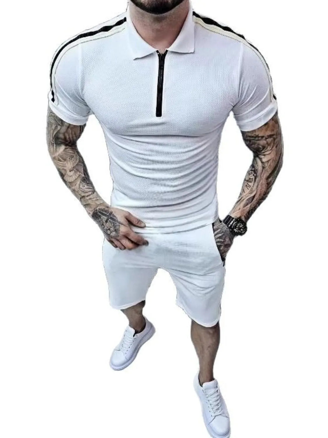 Men's Collared Neck Short Sleeve Top and Shorts Set - kinko