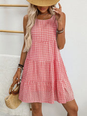 Plaid Round Neck Sleeveless Mini Dress - kinko