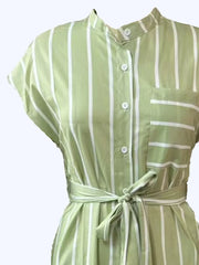 Striped Tie Waist Short Sleeve Dress - kinko