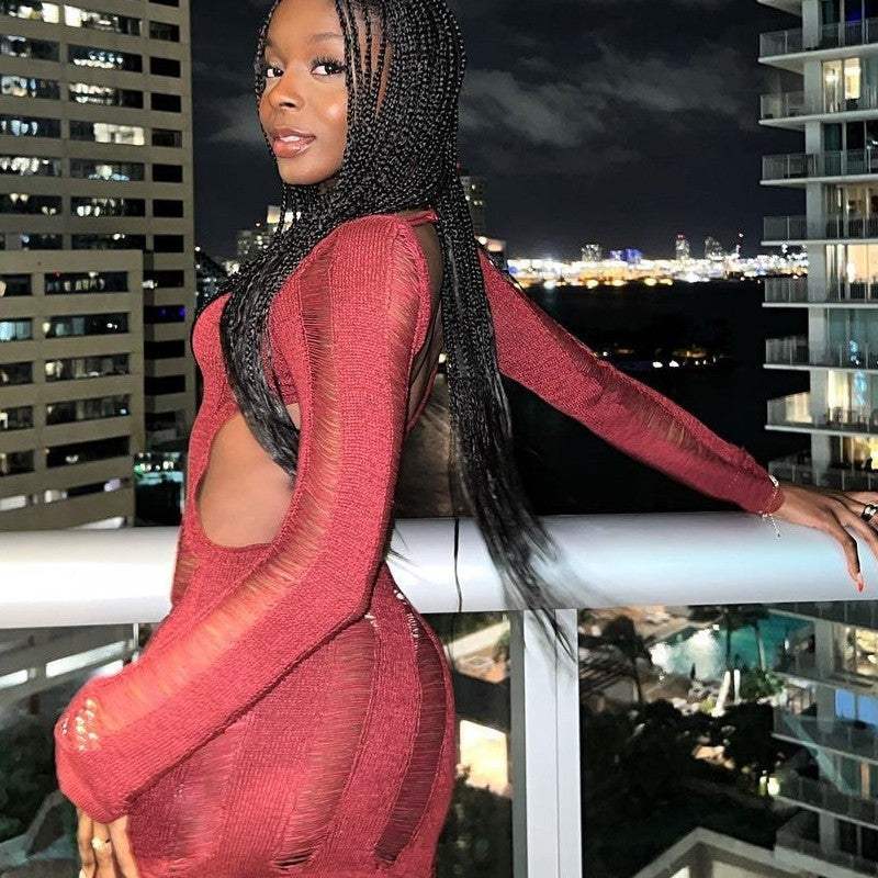 Fashion Slim Fit Hollow Long Sleeve Dress Y2K Sexy Backless Hip-hugging Short Dresses Womens Clothing - kinko