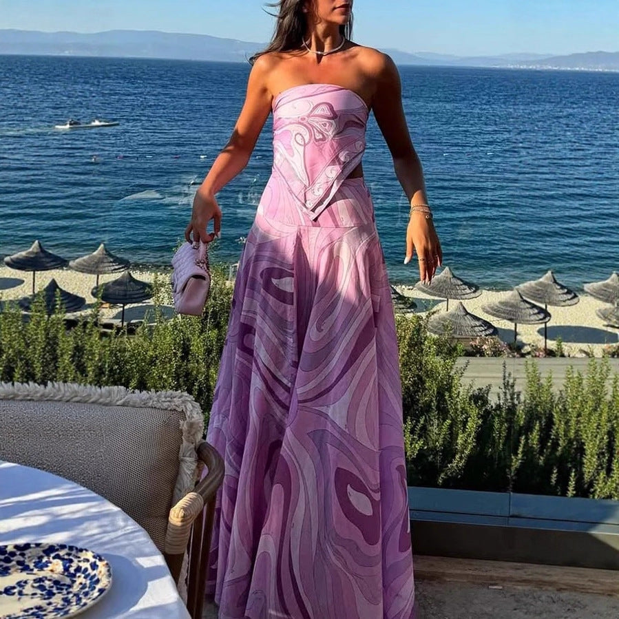 European And American Vacation Style Suit Tube Top Two-piece Long Dress - kinko