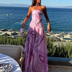 European And American Vacation Style Suit Tube Top Two-piece Long Dress - kinko