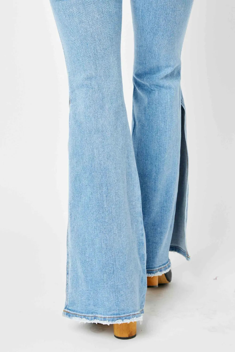Judy Blue Full Size Mid Rise Raw Hem Slit Flare Jeans - kinko