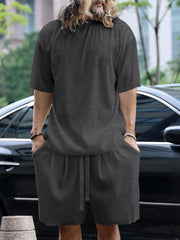 Men's Full Size Round Neck Short Sleeve Top and Shorts Set Plus Size - kinko