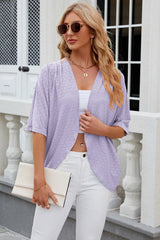 Eyelet Open Front Half Sleeve Cardigan - kinko