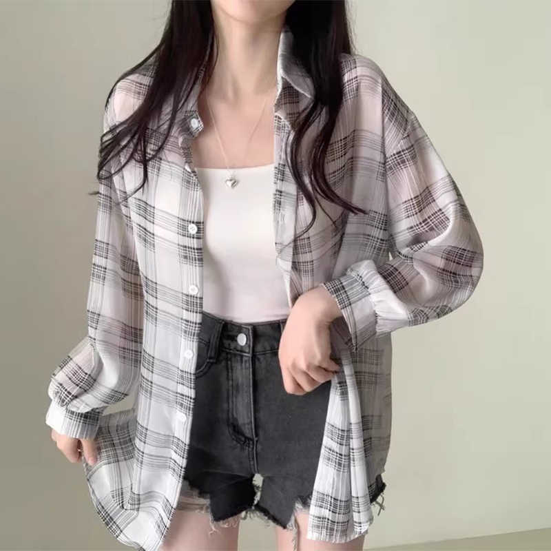 Contrast Color Stripe Chiffon Loose Sun-protection Shirt - kinko