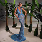 New Halter Deep V-neck Slim Slimming Party Stage Host Hostess Evening Dress - kinko