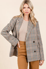 Mittoshop Plaid Double Breasted Relaxed Fit Blazer - kinko