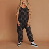 Fashion Plaid Colored Mosaic Loose Casual Jumpsuit - kinko