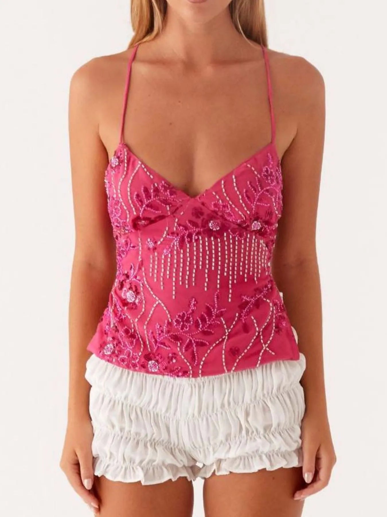 Crisscross Back V-Neck Cami - kinko