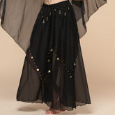 Belly Dance Hanging Coin Skirt Chiffon Big Hem Dress - kinko