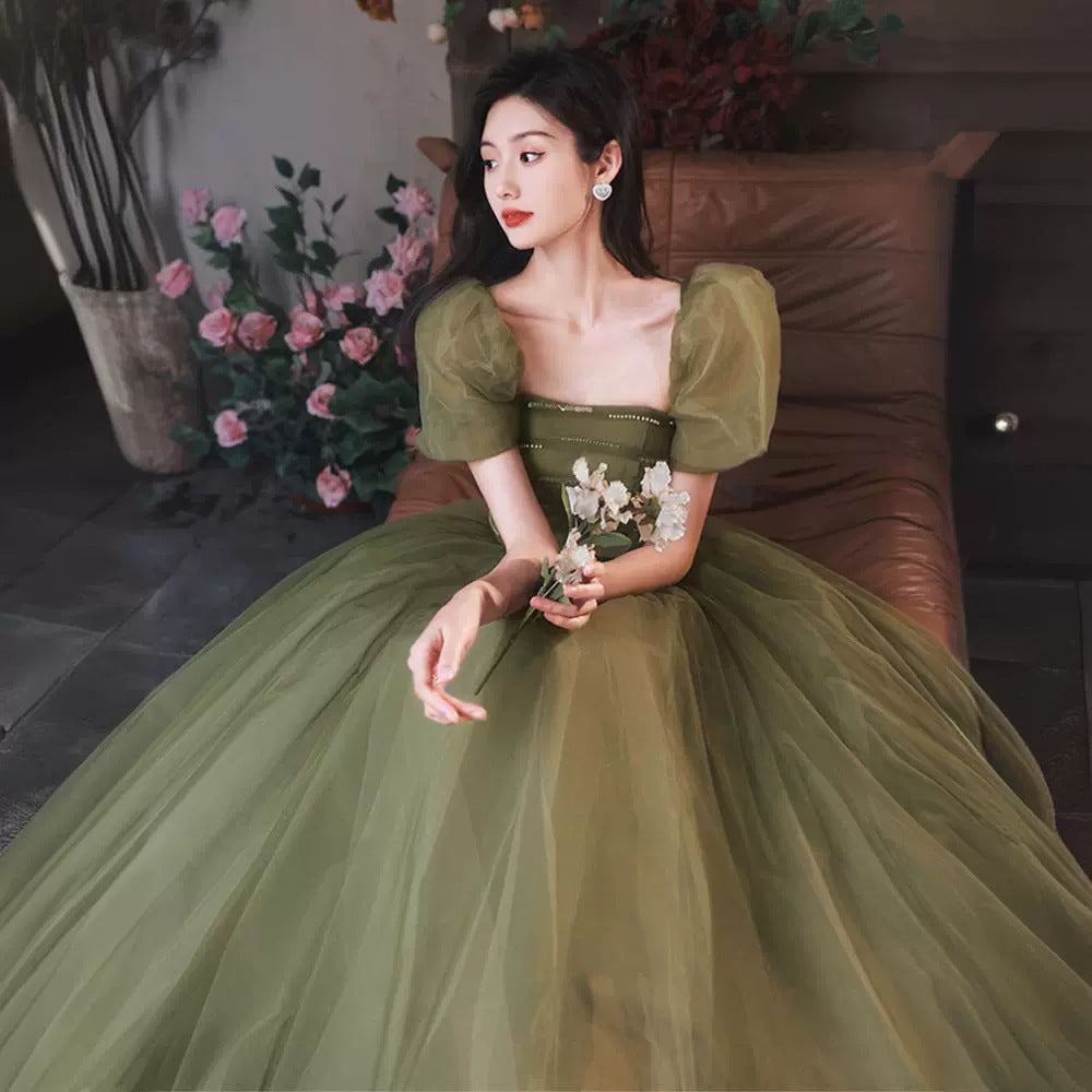 Women's Mori Style Evening Wear Fairy Temperamental Green Slim Fit - kinko