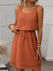 Waffle-Knit Drawstring Mini Tank Dress - kinko