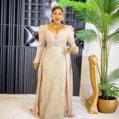 Plus Size Women's Dress V-neck Backless Sequined Evening Dress - kinko