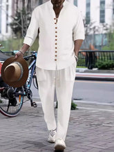 Men's Button Front Long Sleeve Shirt and Pants Set - kinko