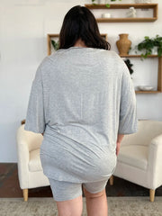Basic Bae Bamboo Full Size Round Neck Drop Shoulder T-Shirt and Shorts Set - kinko