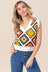BiBi Diamond Granny Square Sweater Vest - kinko