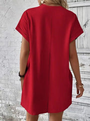 Pocketed Round Neck Short Sleeve Dress - kinko