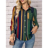 Womens Contrast Color Button Down Collared Shirt Casual Long Sleeve Business Office Work Blouses Tops - kinko